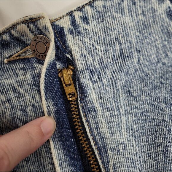 VINTAGE 80s acid washed denim high waist jean mini skirt Calvin Klein S/M - Picture 4 of 11